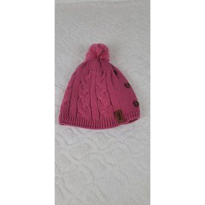 Beanie Cap With Pom Pom Pink Accent Buttons and Logo Lined Women’s